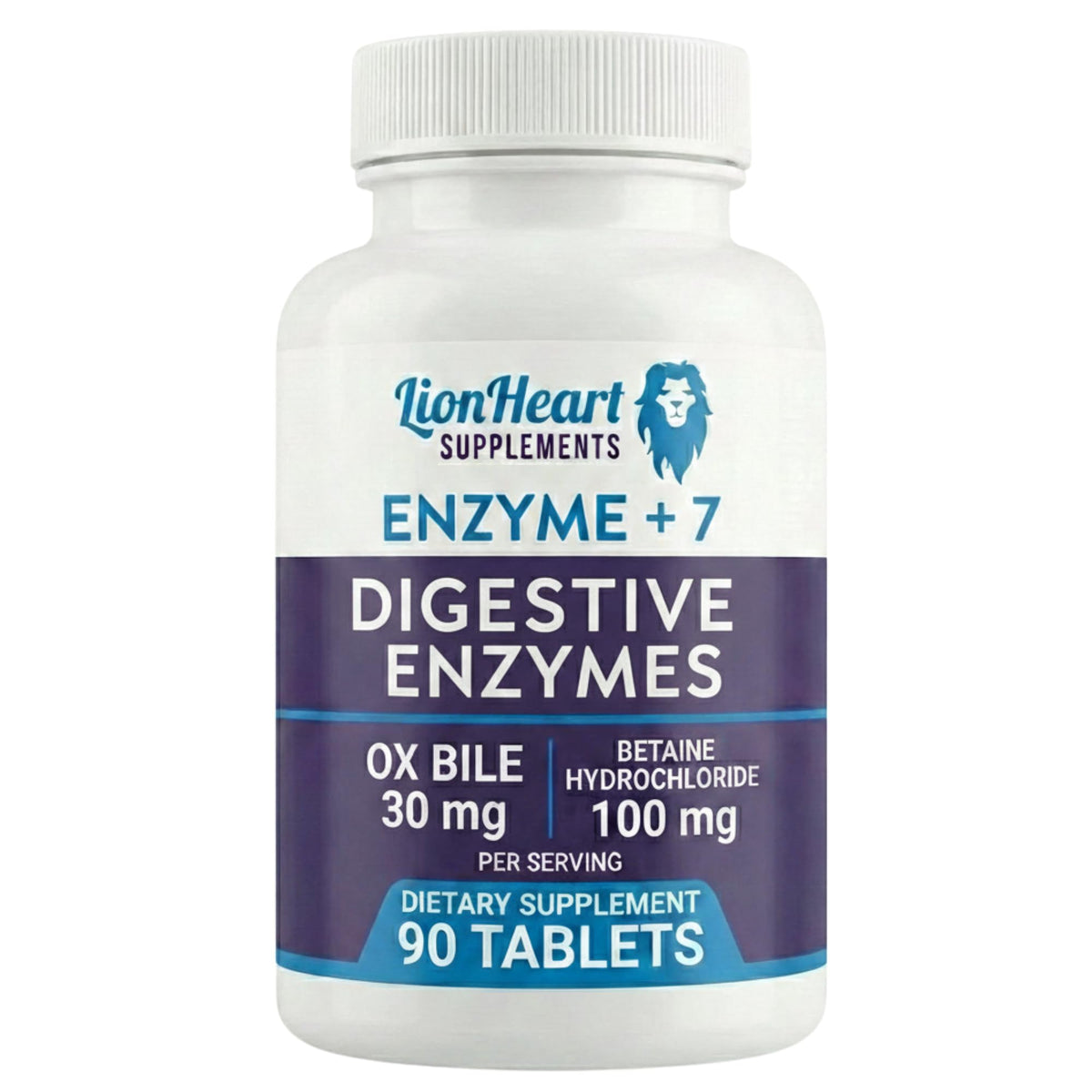 LionHeart Digestive Enzymes bottle shows capsules for post-meal comfort and smoother digestion.
