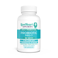 LionHeart Probiotics bottle front reveals seven-strain formula for daily gut support.