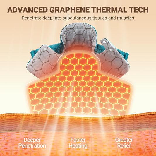 LIPHOME graphene-infused heating pad laid on back for broad, even coverage.