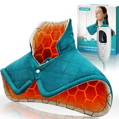 LIPHOME graphene-infused heating pad used at neck and shoulders for deep, even warmth.