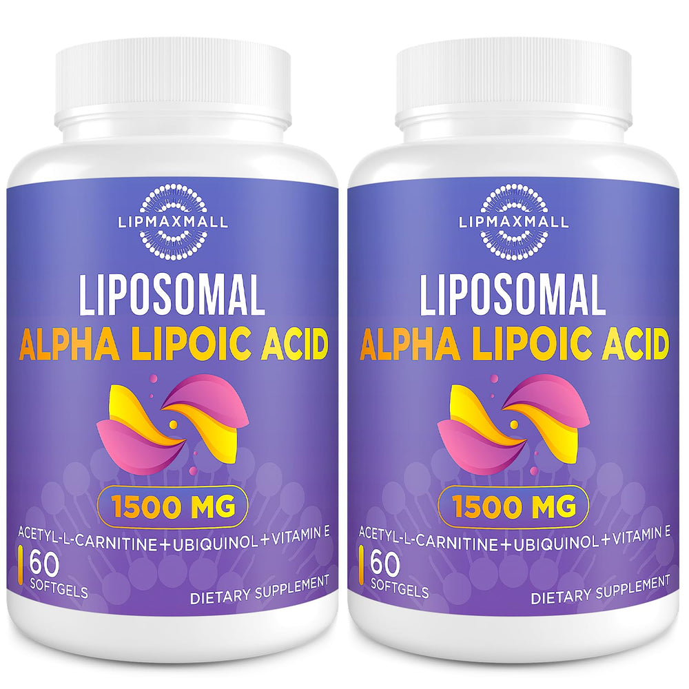 Lipmaxmall liposomal ALA 1500mg softgels front label highlights antioxidant power