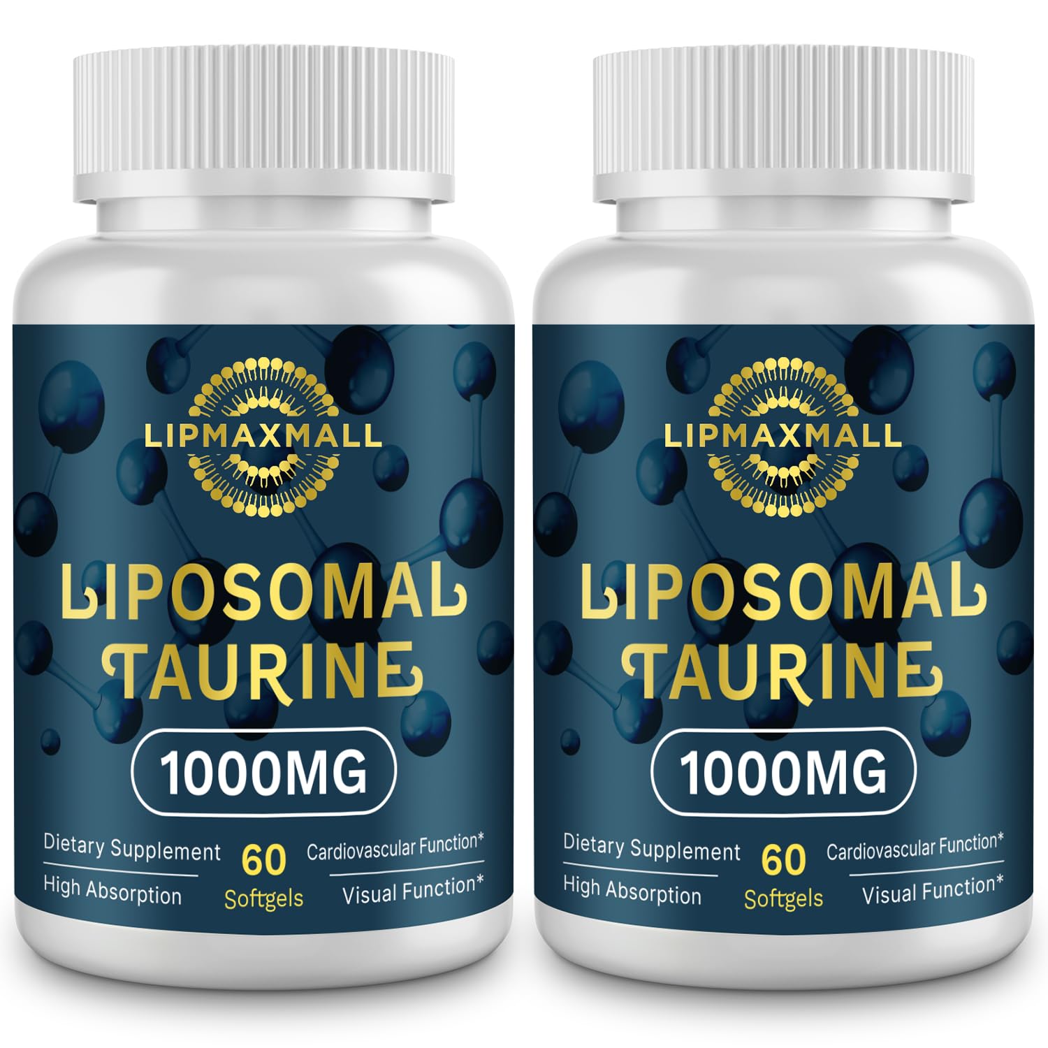 Lipmaxmall liposomal taurine 1000mg softgels bottle for daily heart and energy support