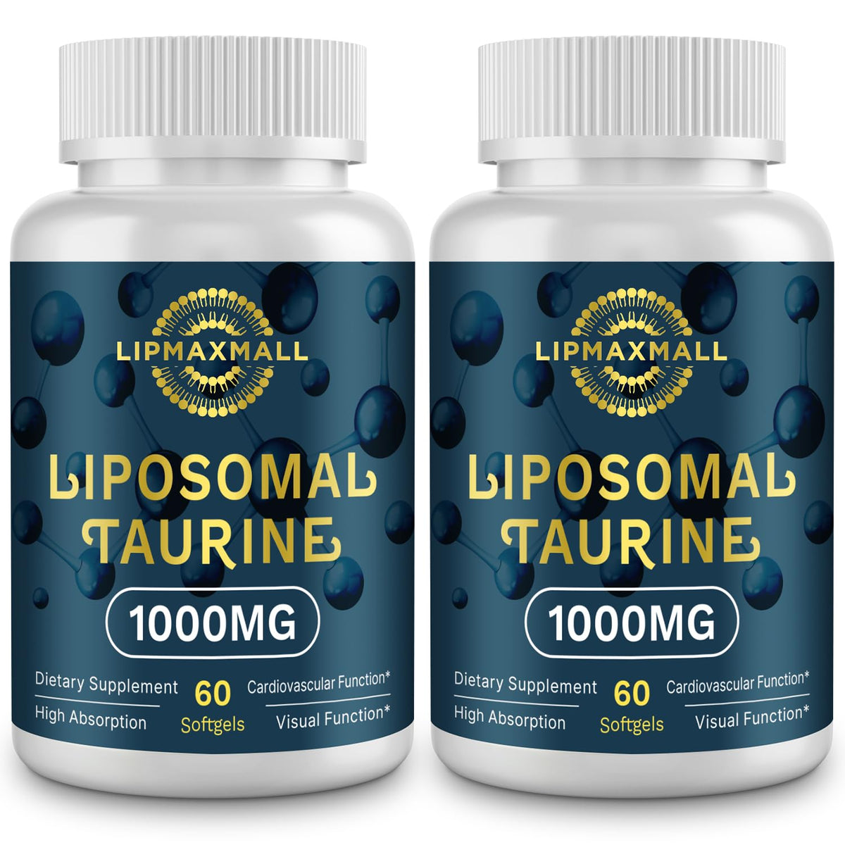 Lipmaxmall liposomal taurine 1000mg softgels bottle for daily heart and energy support