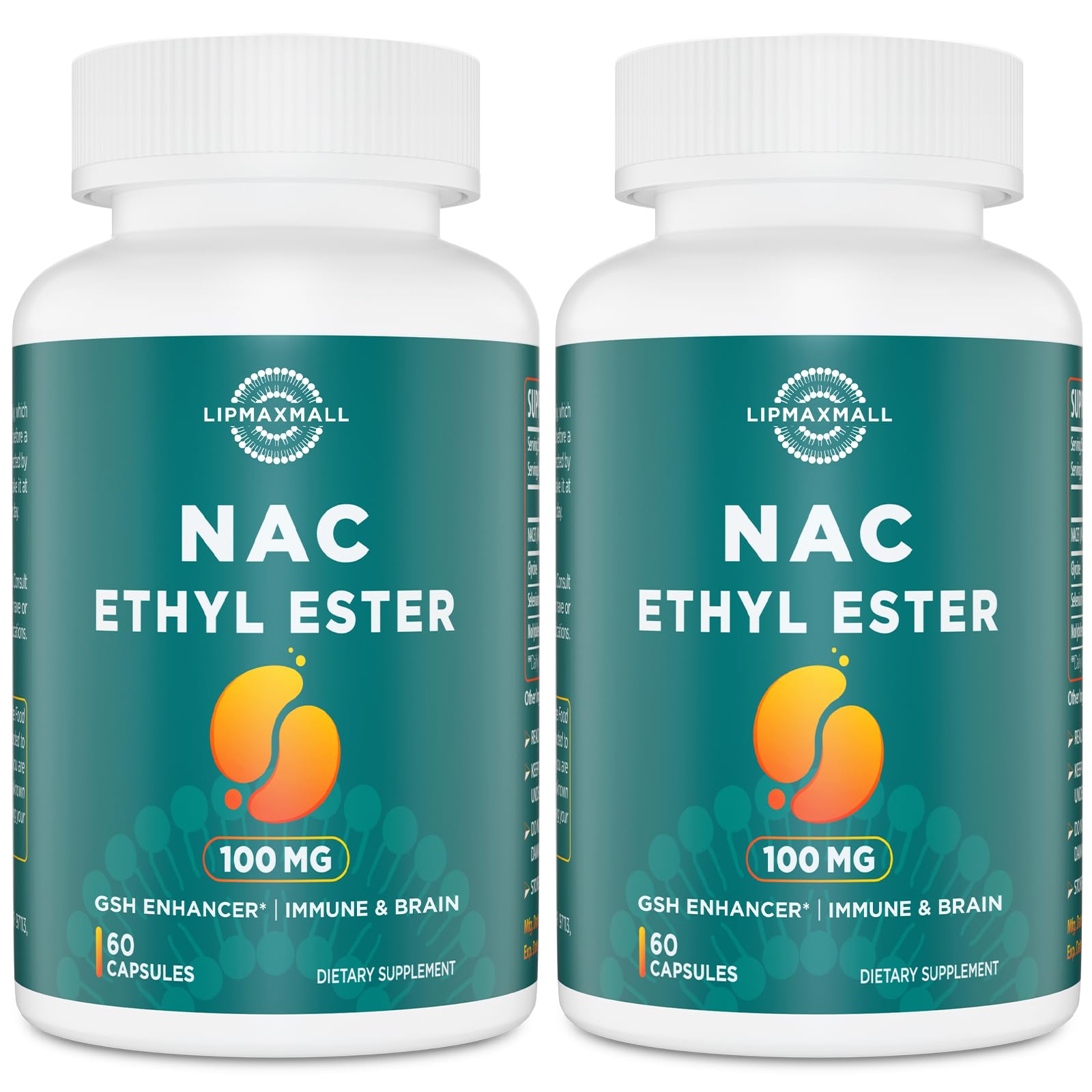 Lipmaxmall NACET 100mg bottle demonstrates compact daily capsule packaging for convenience