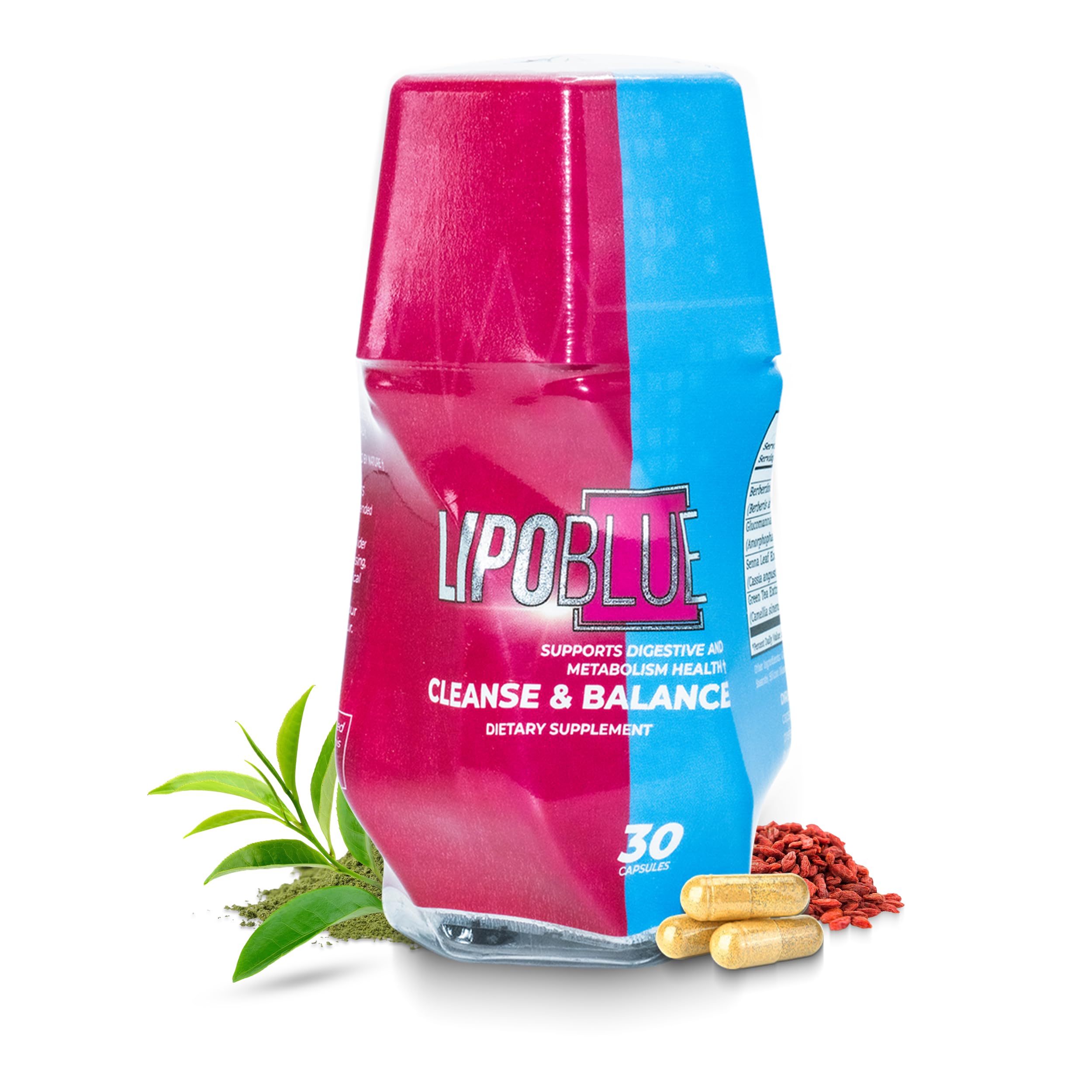 Lipoblue natural weight loss pills bottle showing packaging for metabolism support