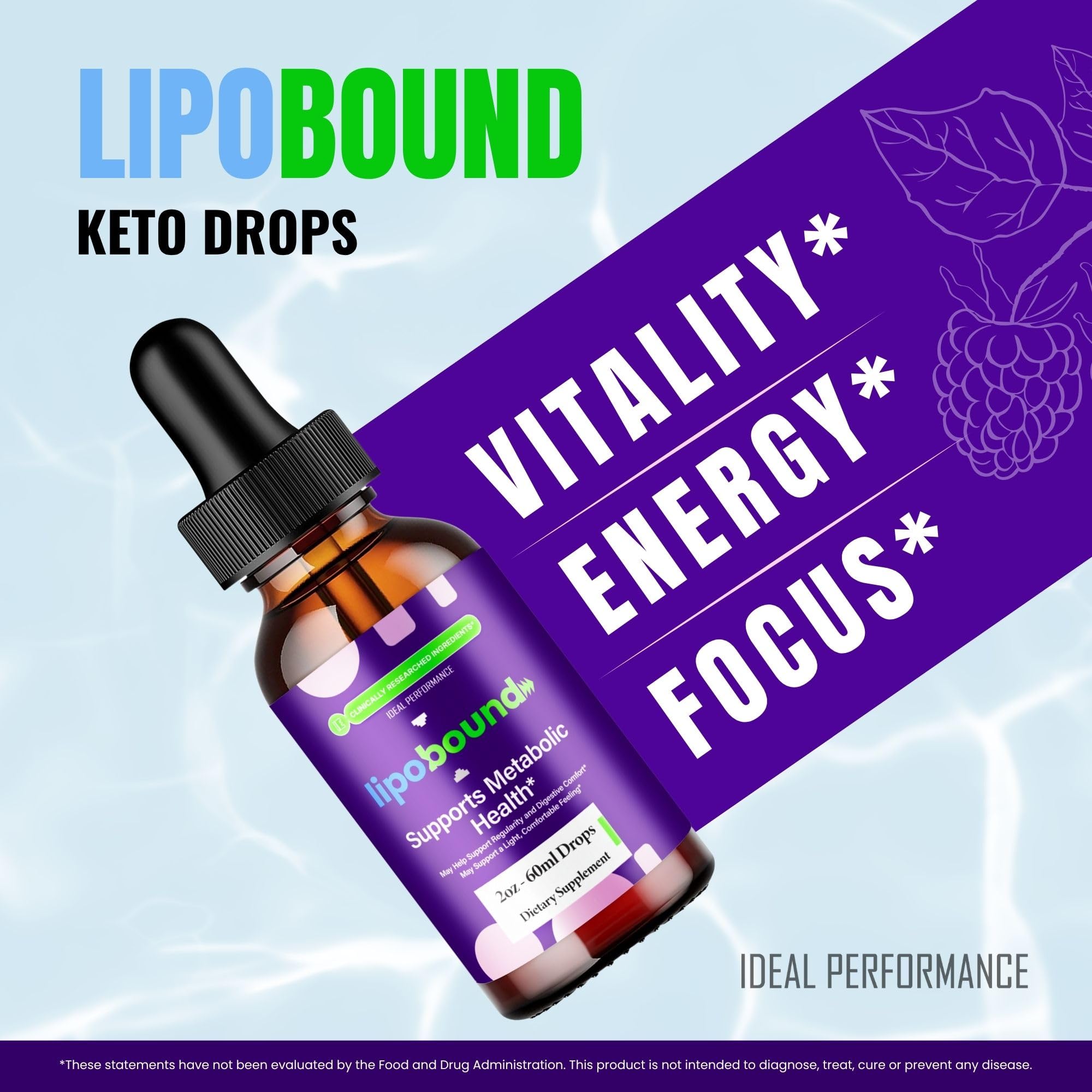 Lipobound Drops keto-liquid formula label highlights all natural ingredients.