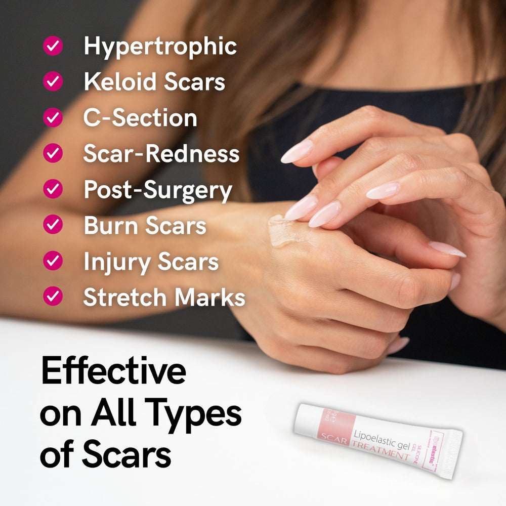 LIPOELASTIC silicone scar gel, medical grade, supports comfortable healing and hydration.