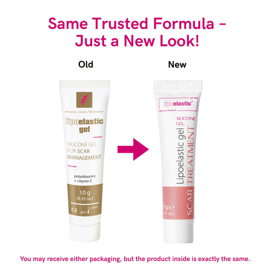 LIPOELASTIC scar cream application swirl demonstrates smooth, quick-drying use for daily scar care.