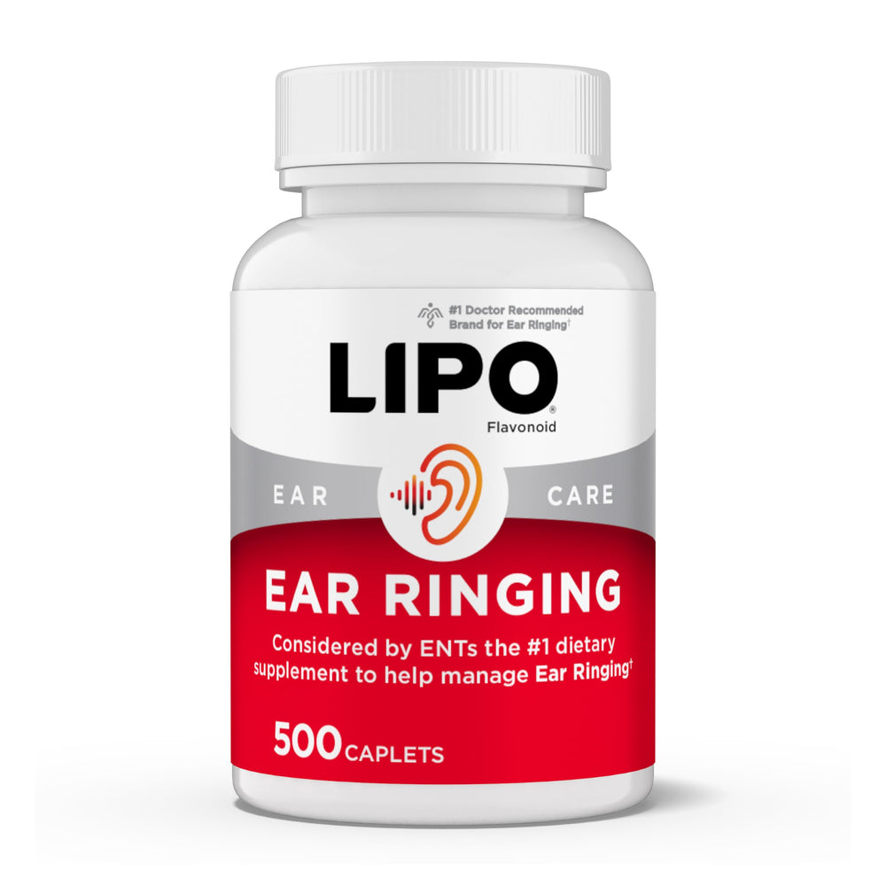 Lipoflavonoid ear-ring caplets bottle demonstrates inner ear support.