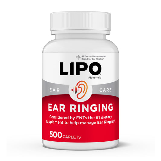 Lipoflavonoid ear-ring caplets bottle demonstrates inner ear support.