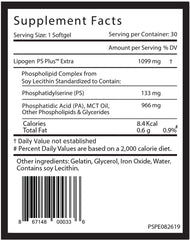 Lipogen PS Plus Extra softgels closeup highlighting memory support potential.