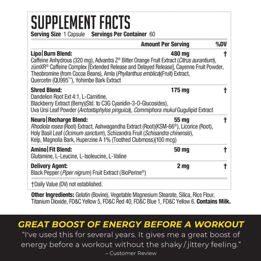 LIPORUSH NDS Nutrition XT capsule featuring L-Carnitine for daytime energy