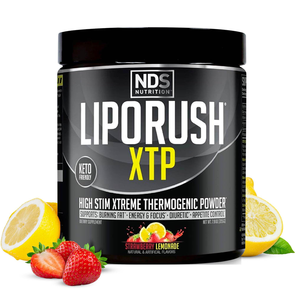 Liporush NDS XTP thermogenic bottle front for energy and focus during workouts