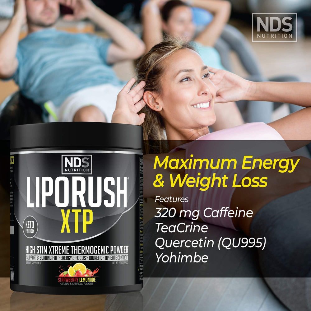 Scoop of Liporush XTP powder ready for mixing and fueling workouts