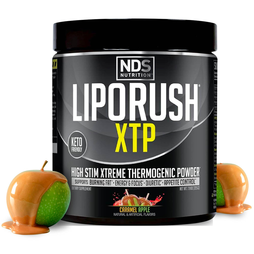 LIPORUSH XTP thermogenic bottle pour showing fat burning support.