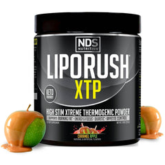 LIPORUSH XTP thermogenic bottle pour showing fat burning support.