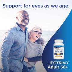 Lipotriad eye health packaging shows doctor-recommended 50+ formula