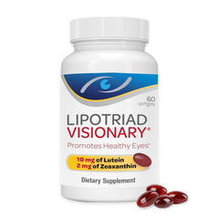 Lipotriad Visionary Eye Vitamins bottle shown on a shelf for everyday eye wellness.