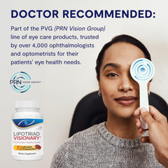 Lipotriad Visionary Eye Vitamins softgel image emphasizes convenient once-daily dosage.