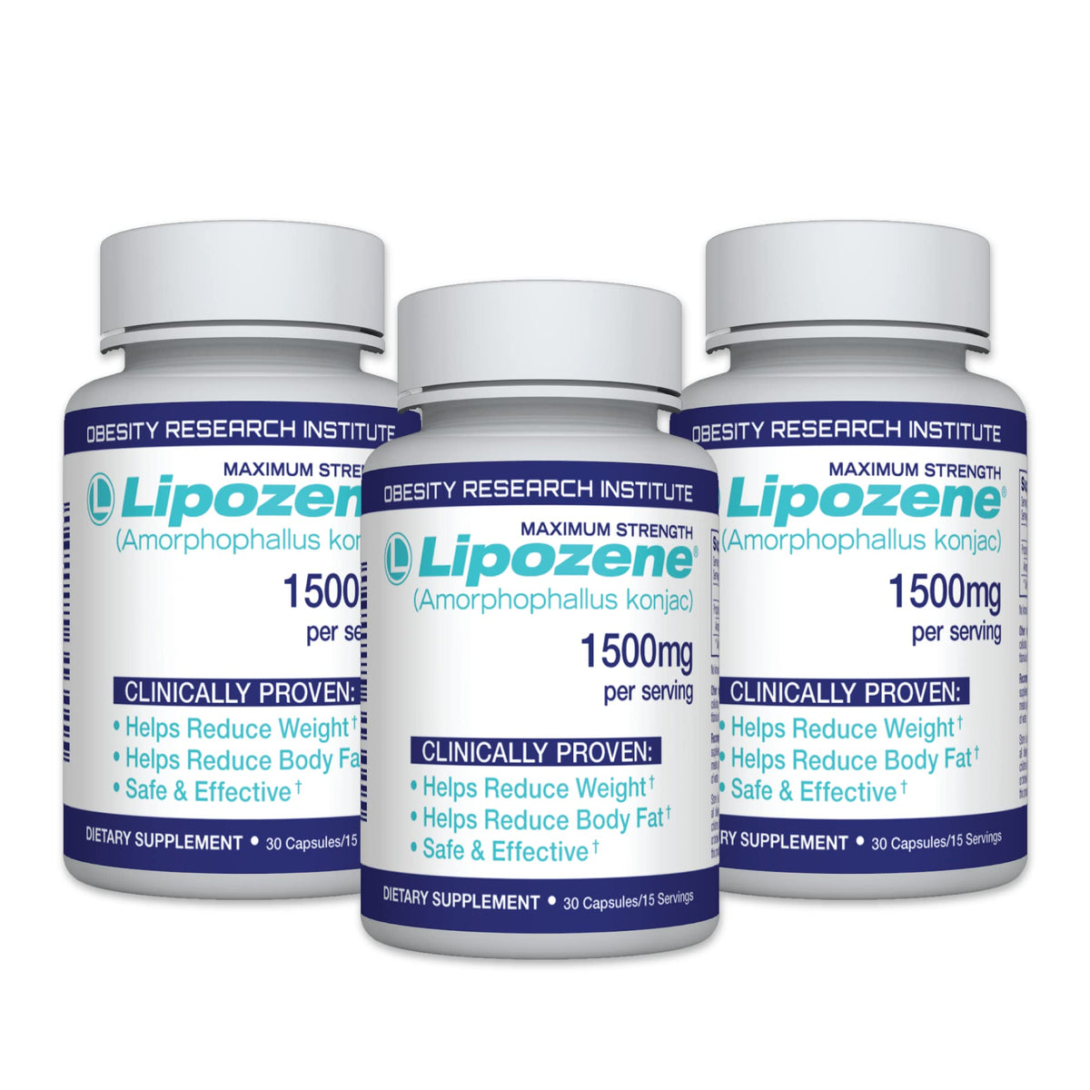 Lipozene bottle close-up highlighting appetite-suppressing formula for daily support.