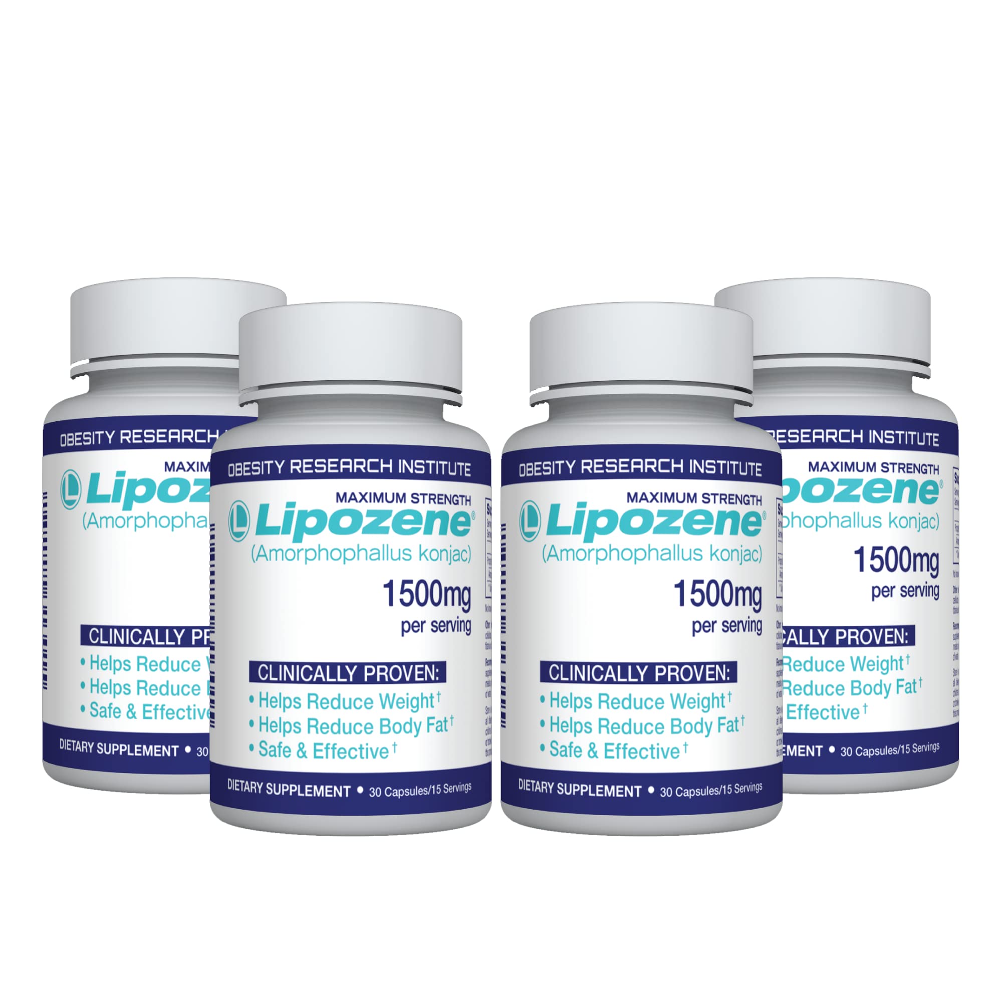 Lipozene bottle front showcases a four-bottle set for convenient daily support.