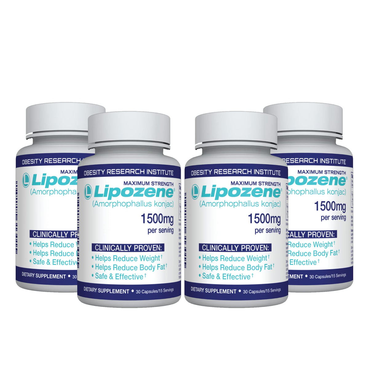 Lipozene bottle front showcases a four-bottle set for convenient daily support.