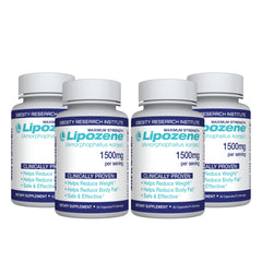 Lipozene bottle front showcases a four-bottle set for convenient daily support.