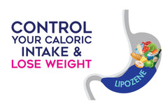 Lipozene bottle with glass of water and pre-meal guidance.