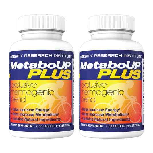 Lipozene MetaboUP Plus bottle front shows compact packaging for on-the-go energy.