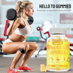 Liqherb HMB and Leucine Gummies ingredient panel highlighting vegan, non-GMO, gluten-free formulation