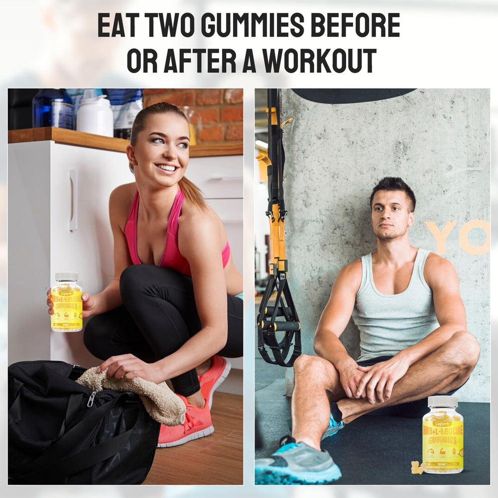 Liqherb HMB and Leucine Gummies lemon flavor presented on a cutting board for refreshing recovery