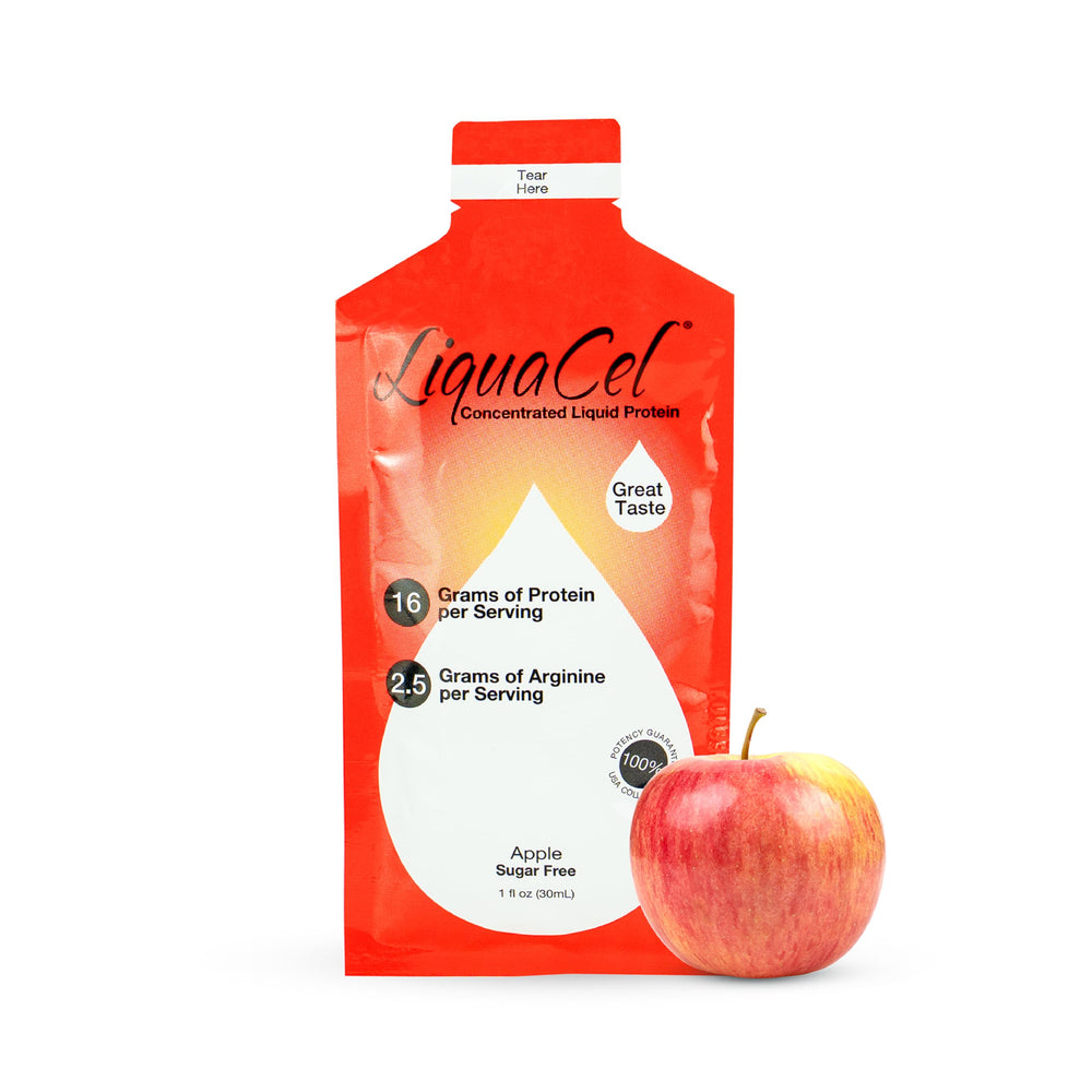 LiquaCel Apple flavor packet provides a convenient protein boost for on-the-go nutrition