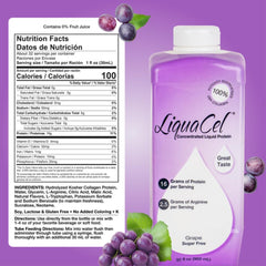 LiquaCel grape being poured for a quick protein boost