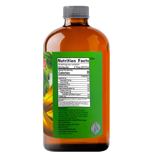 LIQUID BLENZ bottle being poured for daily wellness benefits