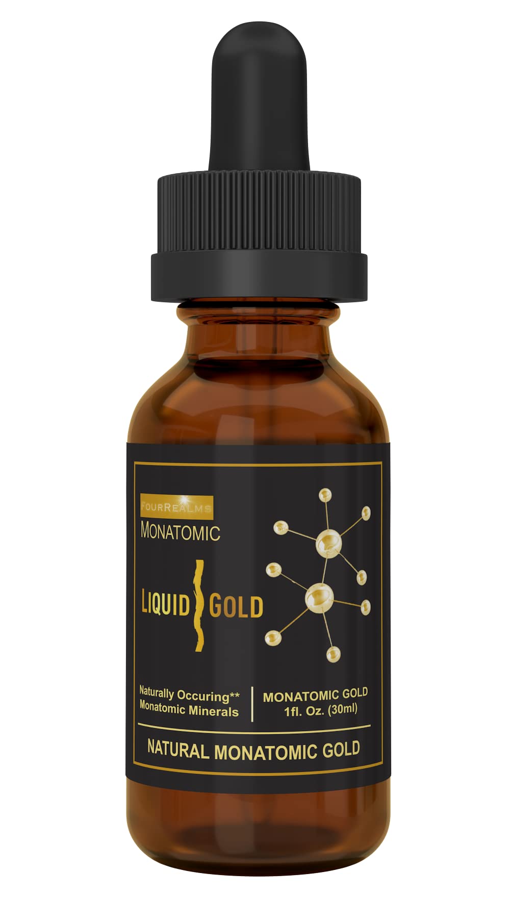 Liquid Gold ORMUS bottle pour ready for quick drops into water.