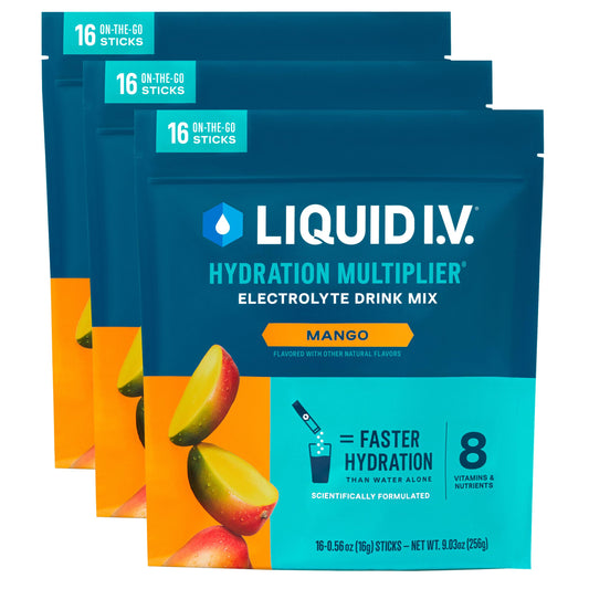 Liquid I.V. Hydration Multiplier Mango bottle for on-the-go hydration.