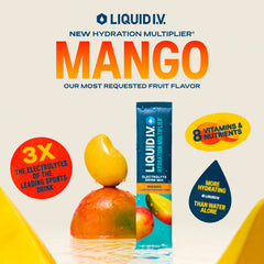 Liquid I.V. Mango packet ready to mix.
