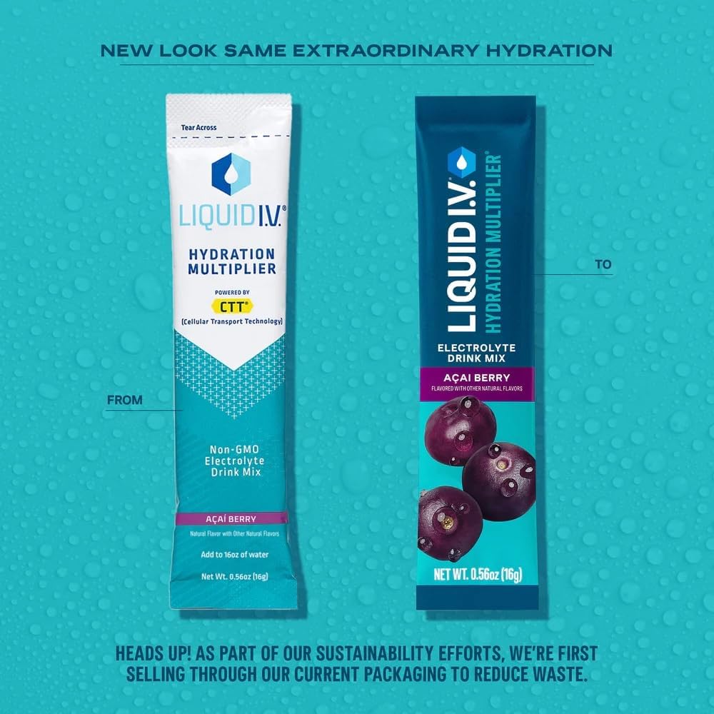 Liquid I.V. Acai Berry glass with prepared hydration ready to sip.