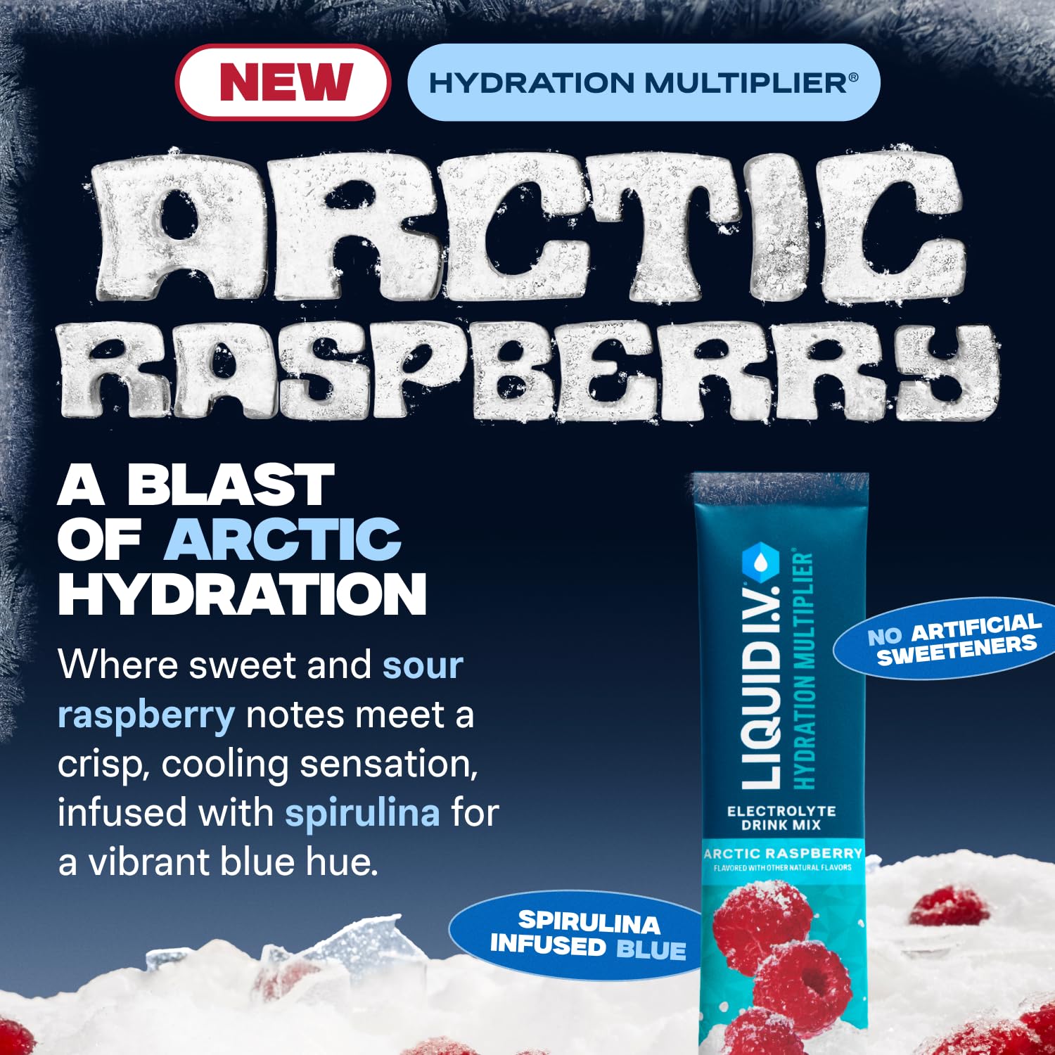 Liquid I.V. Hydration Multiplier Arctic Raspberry three-pack display for workout hydration