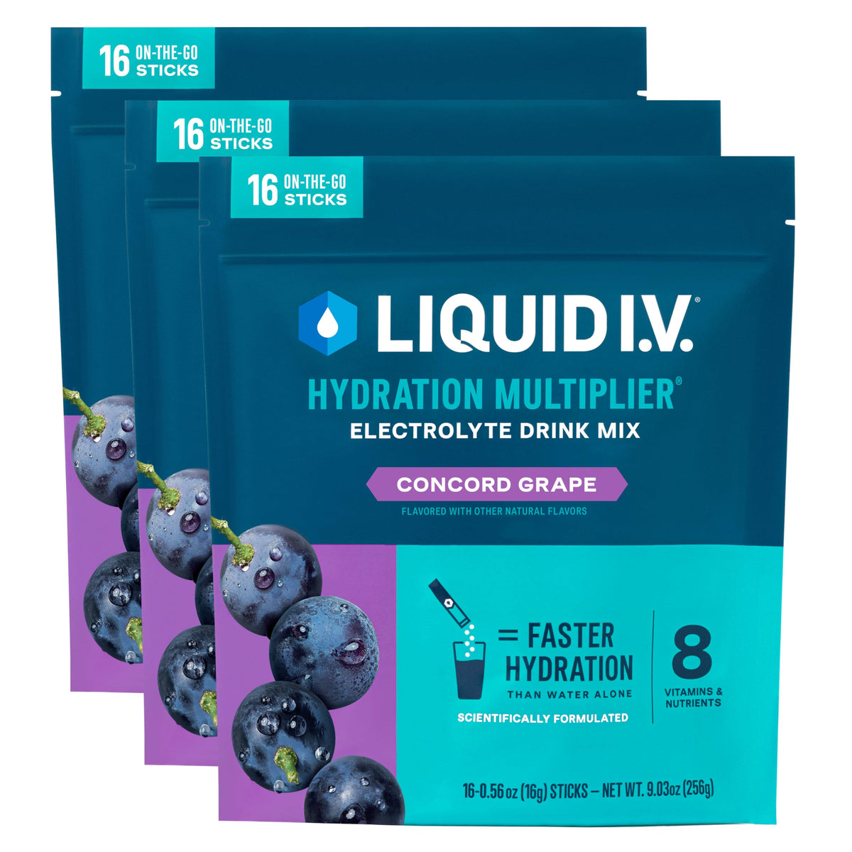 Liquid I.V. Concord Grape packet ready to hydrate for quick electrolyte support