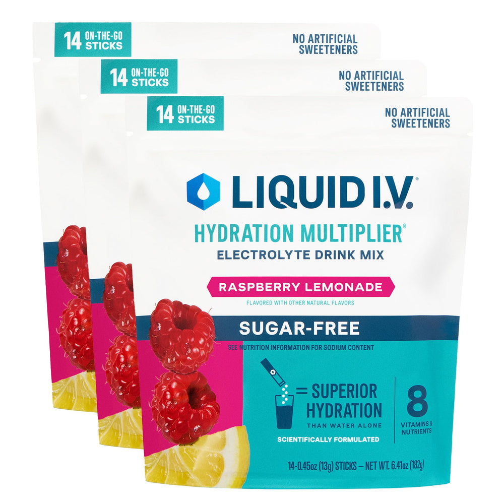 Liquid I.V. Hydration Multiplier sugar free raspberry lemonade packets for on the go hydration
