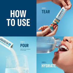 Sugar-free powder dissolving in water to create a refreshing drink by Liquid I.V.