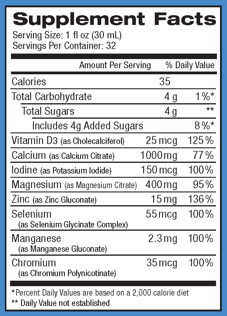 Liquid ReViva Calcium Twin Pack bottle pour, easy dosing for on-the-go wellness.