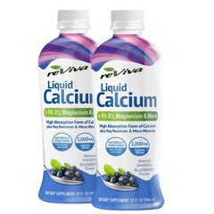 Liquid ReViva Calcium Twin Pack bottle view, convenient daily supplement with smooth blueberry flavor.
