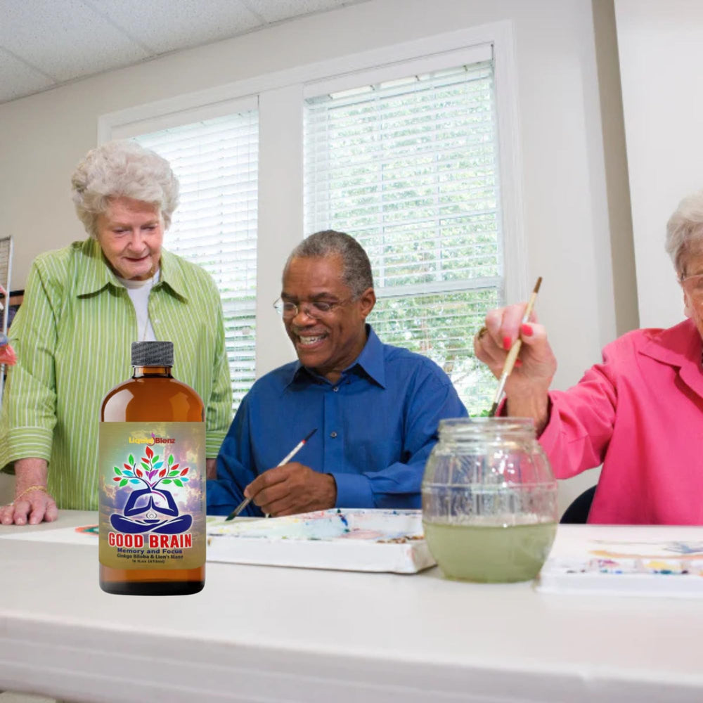 LiquidBlenz Lions Mane bottle close-up emphasizing cognitive wellness.