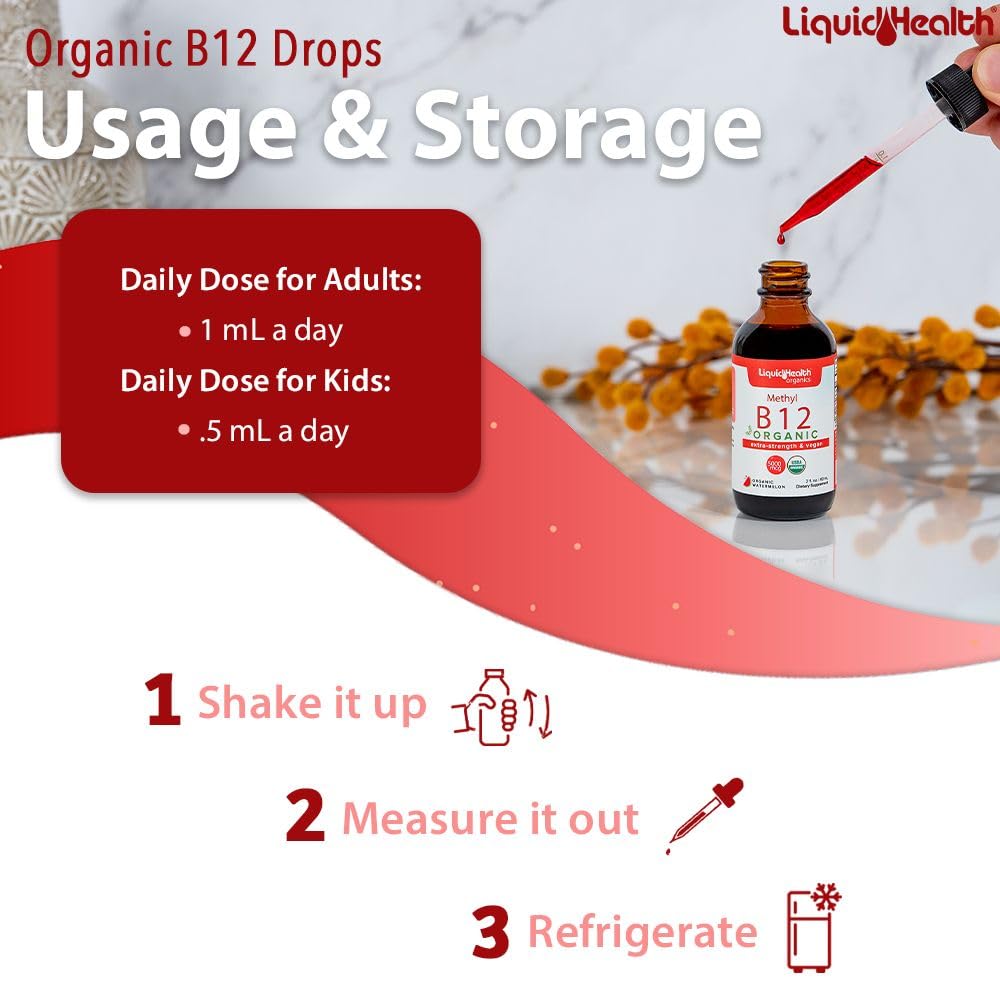 LIQUIDHEALTH B12 drops watermelon flavor boosts taste-friendly intake