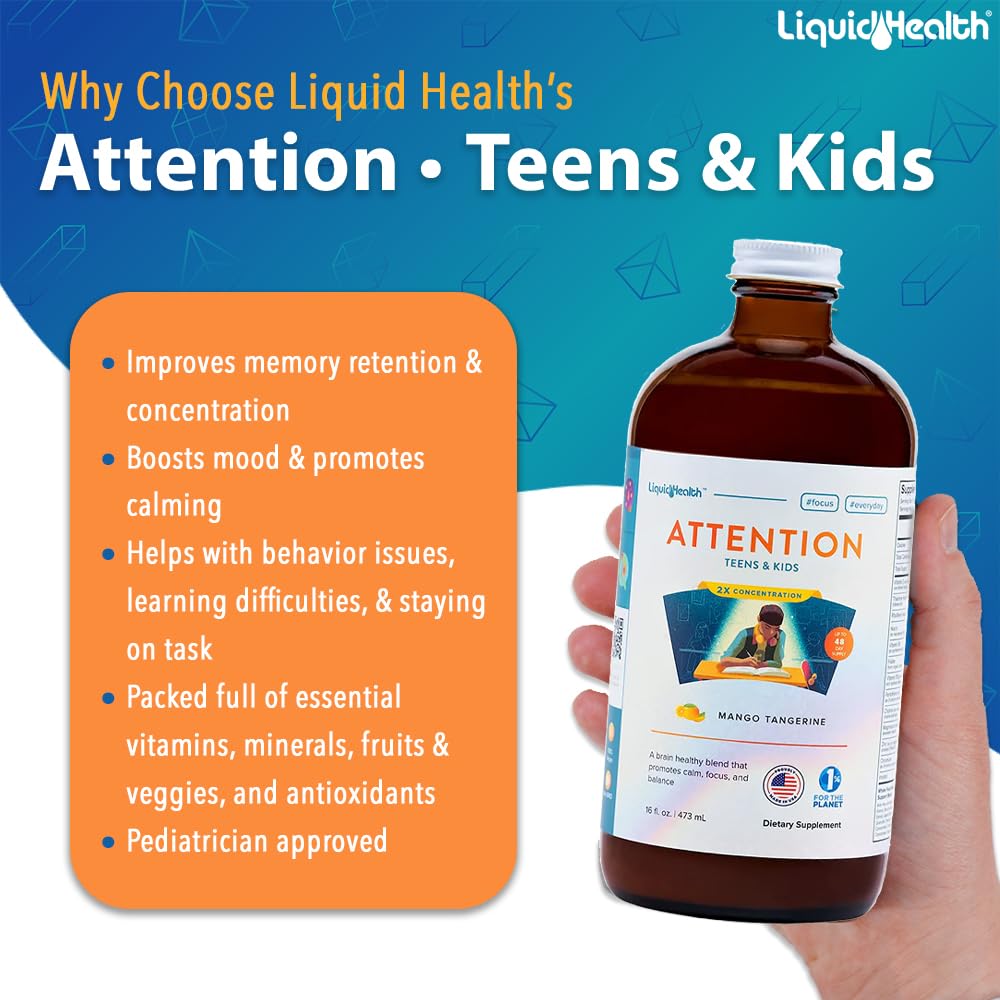 LIQUIDHEALTH Brain Calm and Focus blend supports steady attention during tasks.