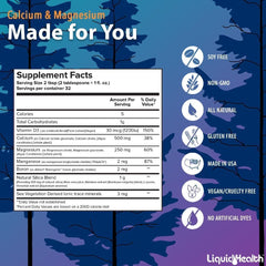 LIQUIDHEALTH label highlights ingredients and allergen-free benefits.