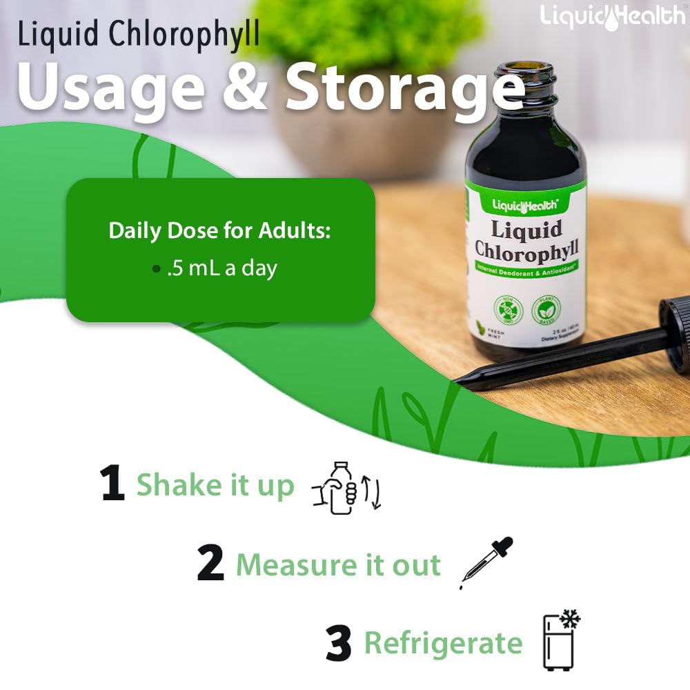 LIQUIDHEALTH chlorophyll ingredients emphasize plant-based detox support.