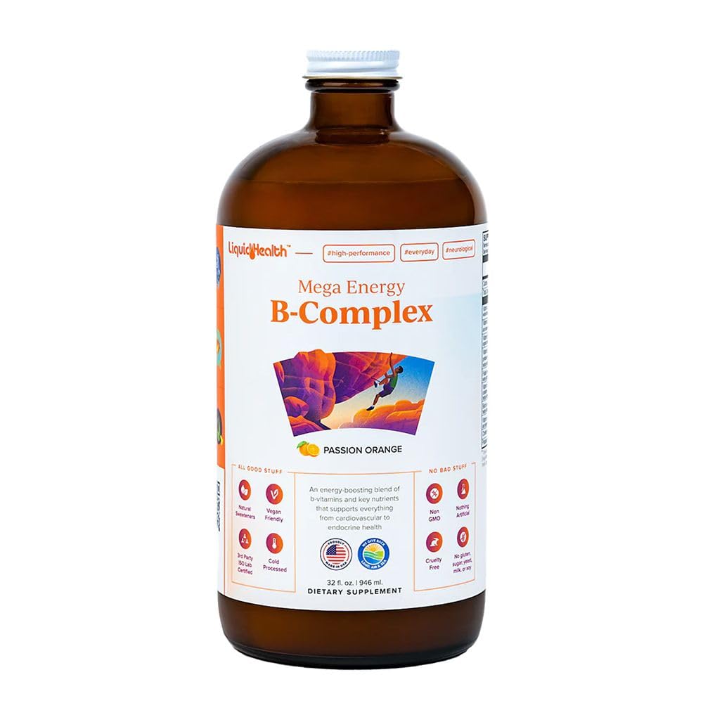 LIQUIDHEALTH Mega B Complex bottle front highlighting energy support.